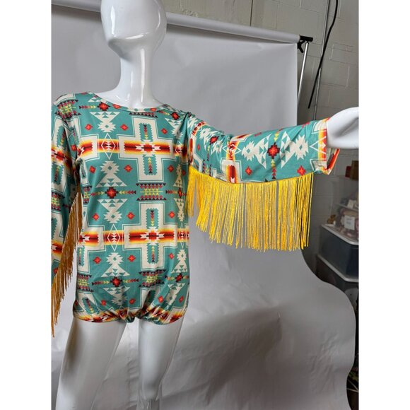 GG Western Wear Aztec Print Long Sleeve Fringe Body Suit - Picture 16 of 16